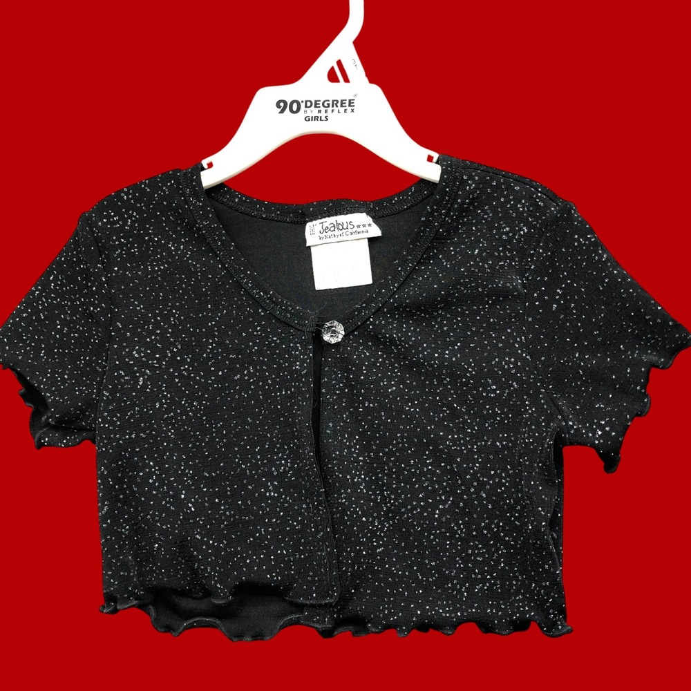 Vintage Y2K Lil Jealous Girls 5T Sparkly Black Rhinestone Button Cardigan Shrug